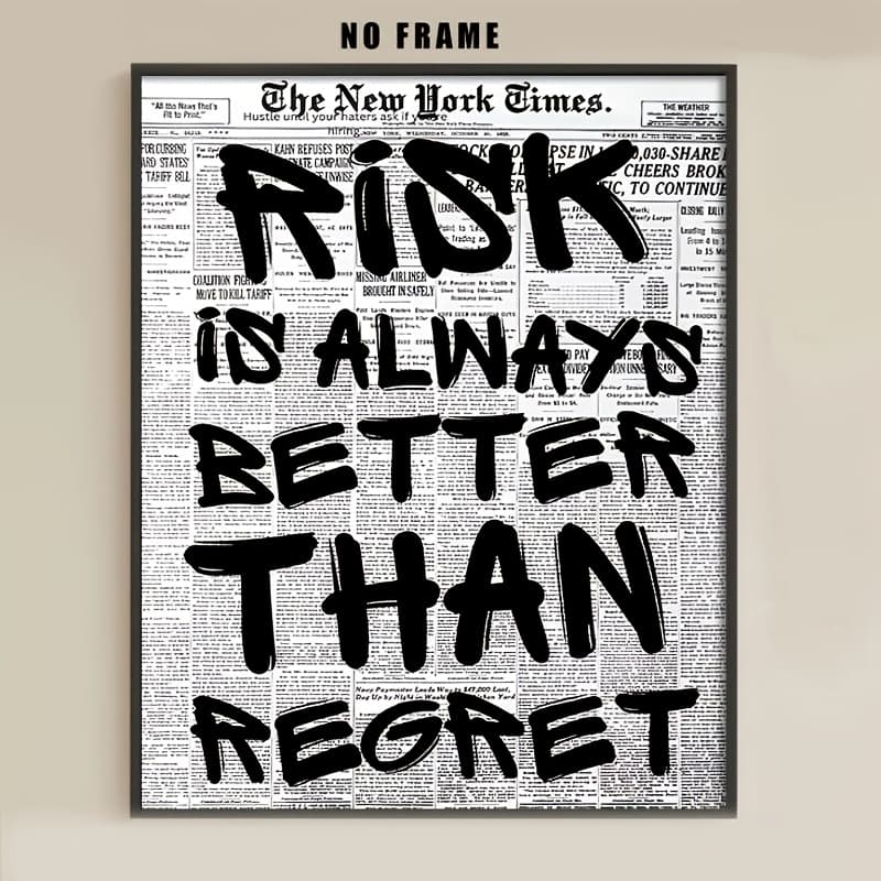 TEMU 2d Flat, 1pc Vintage Newspaper Style Poster, " Is Better Than Regret" Inspirational Quote Wall Art, Black And White Print, Aesthetic Room Decor For Home Office, Gym, Bedroom, Apartment, Unframed
