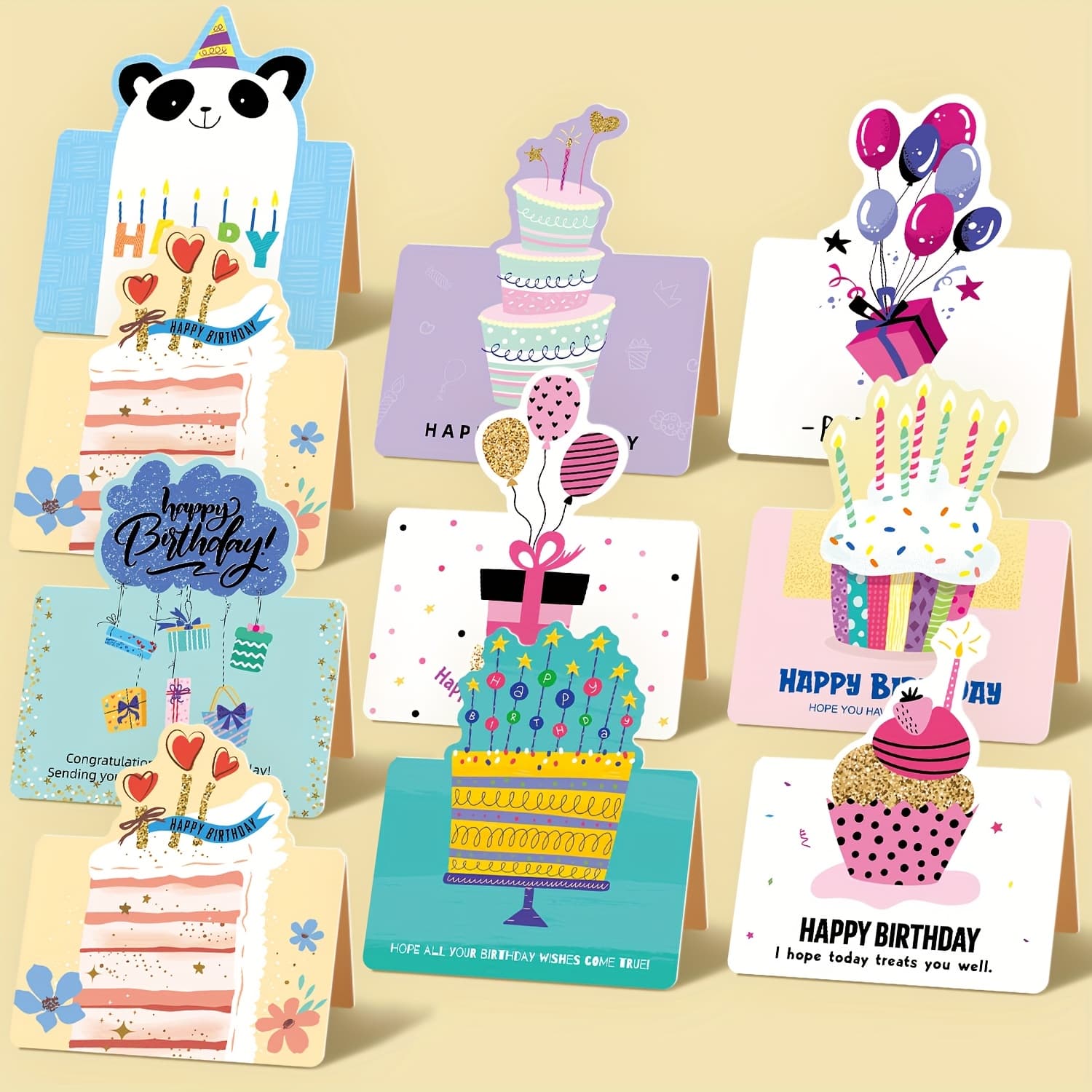 TEMU 10pcs Birthday Greeting Cards 3d Foldable Hand-written Message Birthday Cards