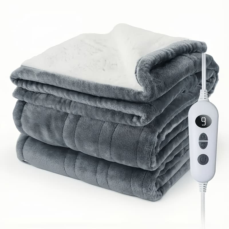 TEMU Electric , 50*60inch - Features Soft Flannel & Fabric, 10 Temperature Levels, Ptc+ntc Double Protection, Perfect For Couples To Adjust Temperature Separately In Bedroom, Ideal For Home Use