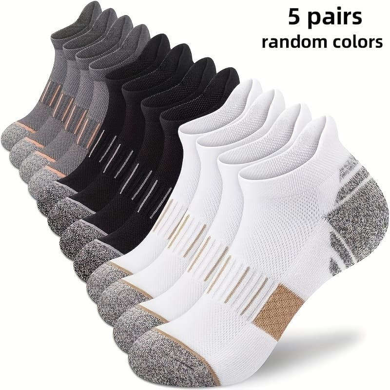 TEMU 5 Pairs Of Men's Sports Socks, Fashionable Black, White, And Gray Options, Breathable And Sweat-absorbing For Spring And Summer, Casual Running And Mesh Sports Socks, Random Colors