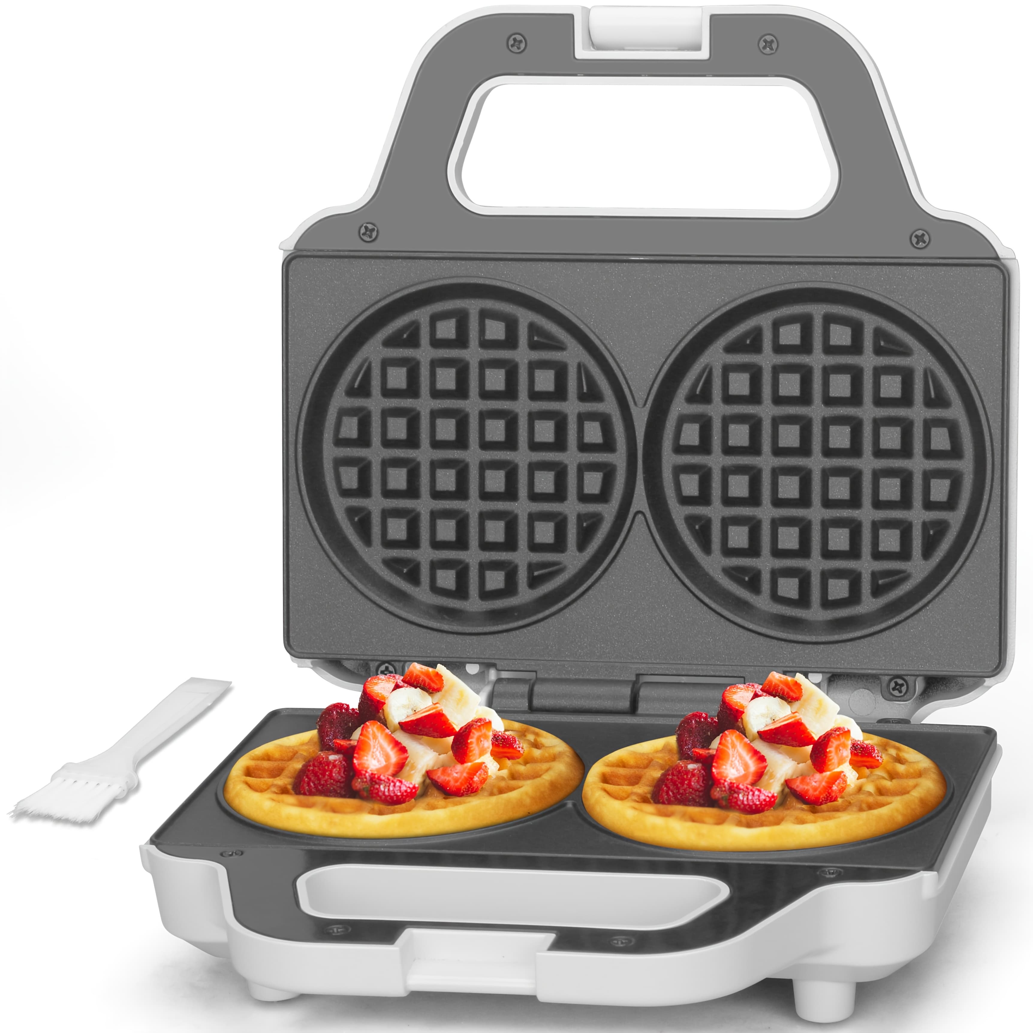 TEMU 4 Inch Double Machine, Chaffle Maker, Waflera Electrica, Small For , Non Stick Surface, Handle, Easy To Clean & Store, White
