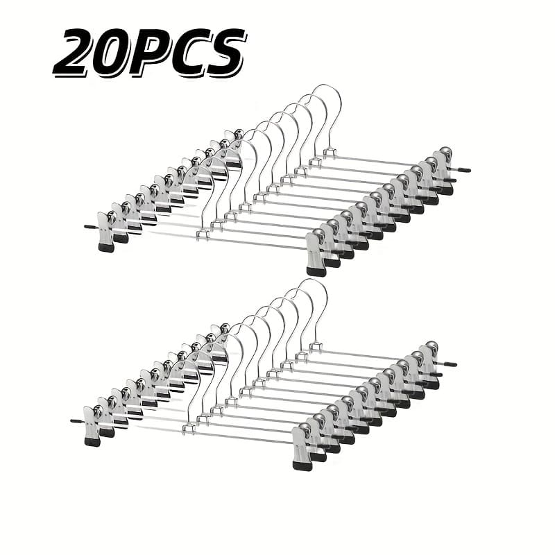 TEMU 20/40/60pcs Metal Pants Hanger With Adjustable Clip, Non-slip Skirt Hanger, Space Saving Windproof Design, Suitable For Towels, Socks, Underwear