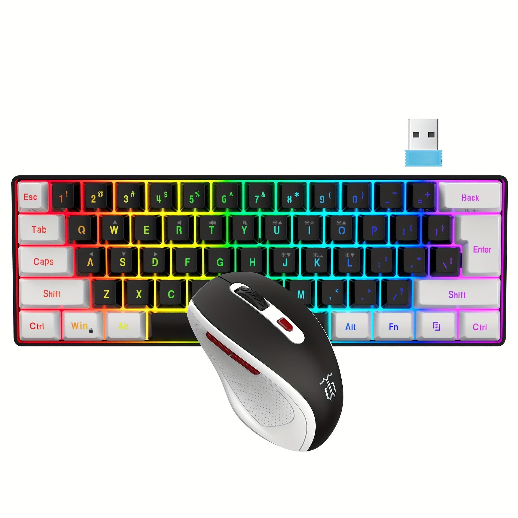 TEMU Snpurdiri 60% Wireless Gaming Keyboard Rgb Light Keyboard And 2.4g Wireless Mouse Combination, Including 2.4g Small Mini Mechanical Touch Keyboard, Keyboard Rechargeable Mouse Dry Battery