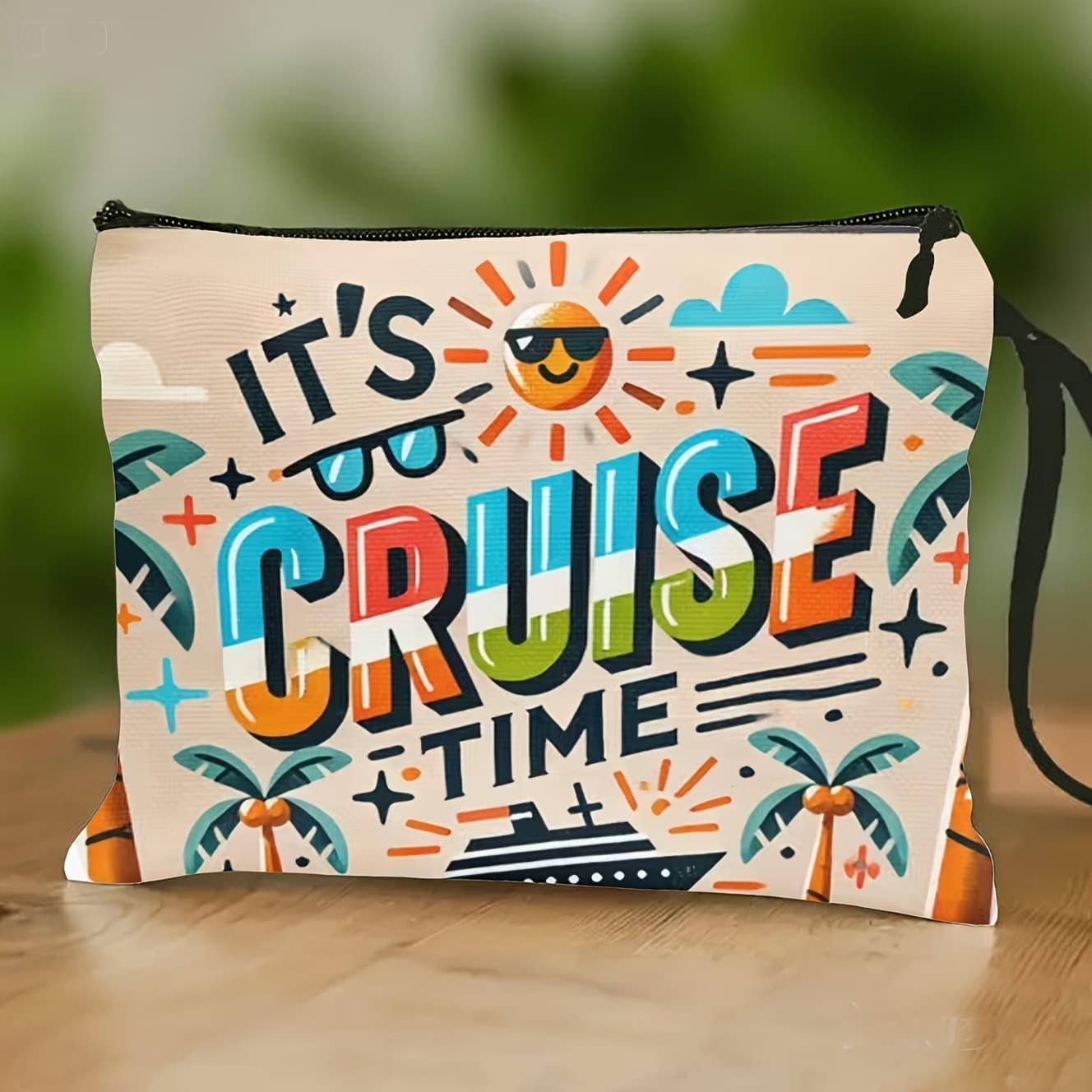 TEMU Cruise -themed Cosmetic Bag For Travel Toiletries, Featuring A Wrist Strap, Perfect Gift For Sailing Enthusiasts, Suitable For Vacations And Everyday Use