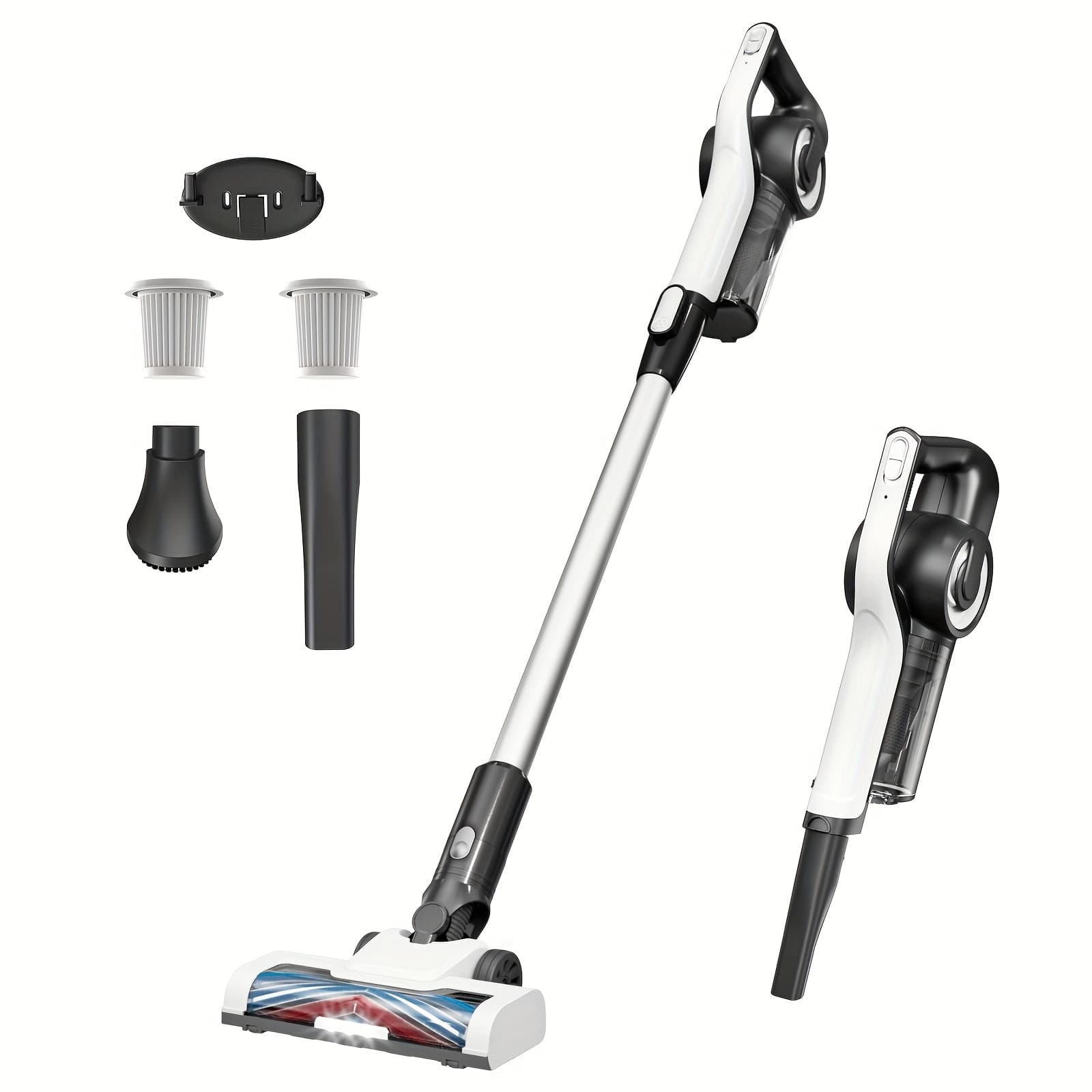 TEMU Cleaner, 28kpa Powerful Suction, 2 For Multi-level Messes, Running Time, 1l Larger Dustbin, Ergonomic Dual-, Wall-mount Dock, Led Headlight, For Hardwood Floor Carpet Pet Hair