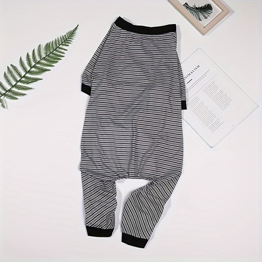 TEMU 1pc Sweatcloth Striped Home Four-legged Bodysuit
