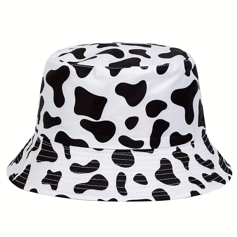TEMU Fisherman Hat With Milk Print, Double-sided Cow Print Bucket Hat For Women, Summer Casual Basin Hat