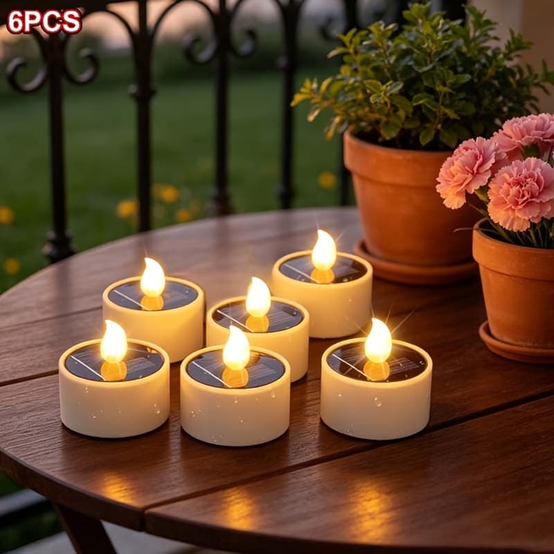 TEMU 4/6/12pcs Solar Candle Outdoor Waterproof Ip44, Led Flameless Solar Tealight Candle With Dusk To Dawn Sensor For Outdoor Window Lanterns Balcony Decoration