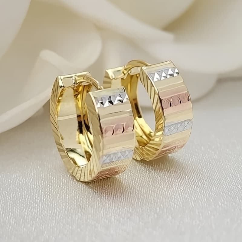 TEMU Tricolor Color Cut Textured Earrings - Perfect For Her Hoop Earrings