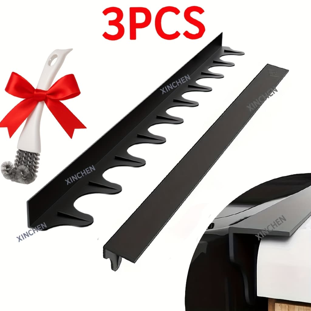 TEMU Stove Side Protector With Cleaning Brush, 21 Inch Kitchen Silicone Oven Stove Covers Filler Strip, Stove Guards Range Trim Kit, Heat Resistant Cooktop Anti-slip Non-tacky Easy Clean 3pcs