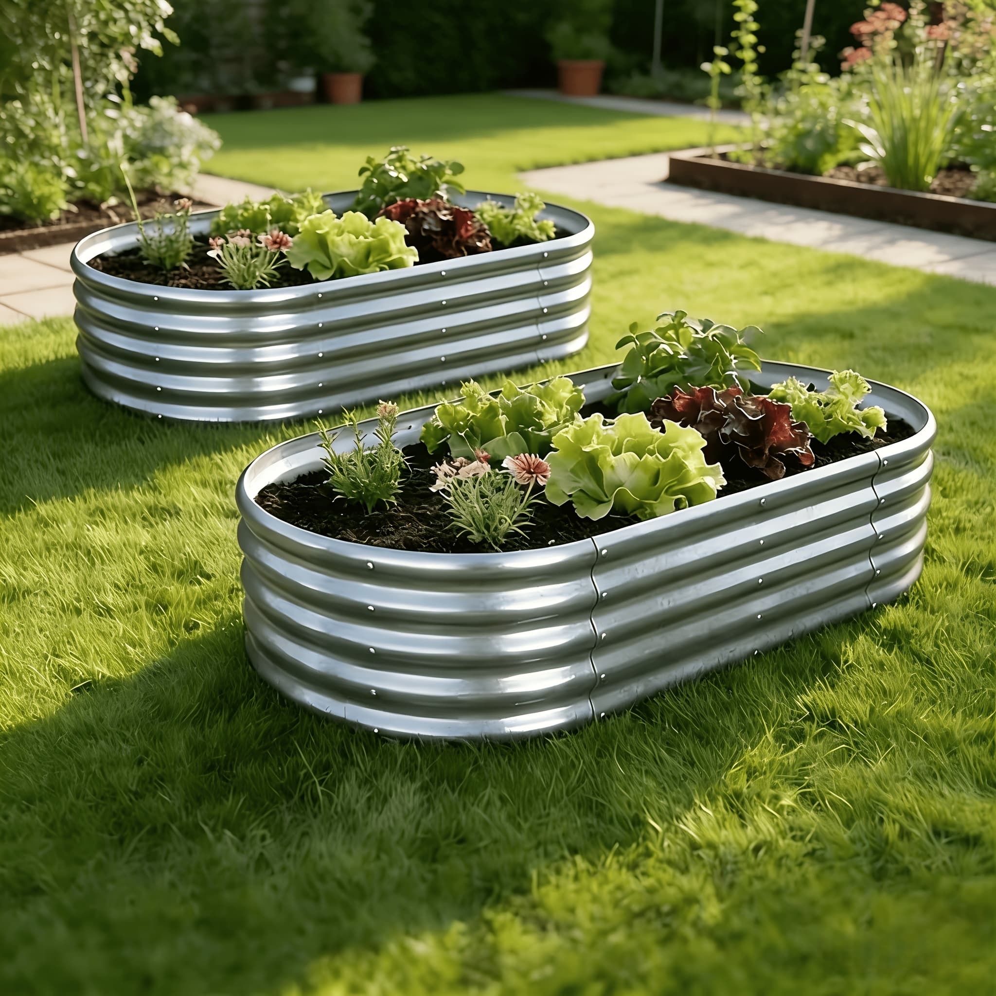 TEMU 2pcs Thickening Galvanized Raised Garden Beds, Planter Raised Garden Beds Outdoor, Oval Larger Space Raised Beds For Gardening, Herbs, Vegetables, Fruits, 4x2x1ft