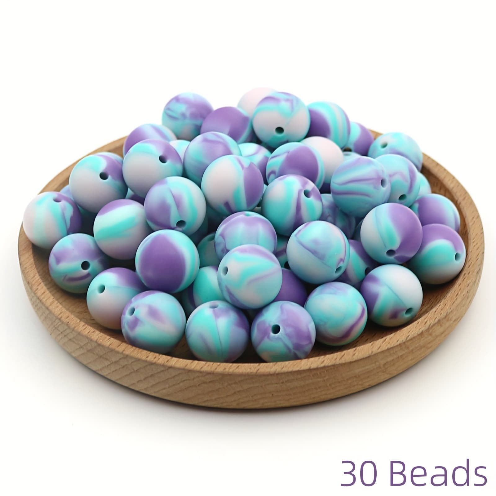 TEMU 30 Purple And White Alternating Silicone Beads With An Elegant Swirl Pattern, Each Featuring Unique Textures, Diy Bracelets And Necklaces