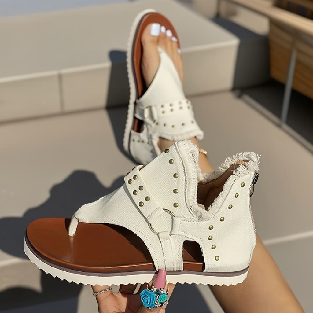 TEMU Ladies Flat Sandals-2025 , Plus Size 11 Unique Rivet Design, High-end Banquet Shoes Flat And.