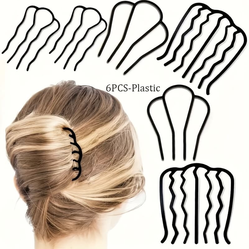 TEMU 6pcs Retro U-shaped Hair Pins Set With Anti-slip Teeth | High Plastic Combs For Classic Buns & Updos, All Hair Types | Fragrance-free, Hair Accessories