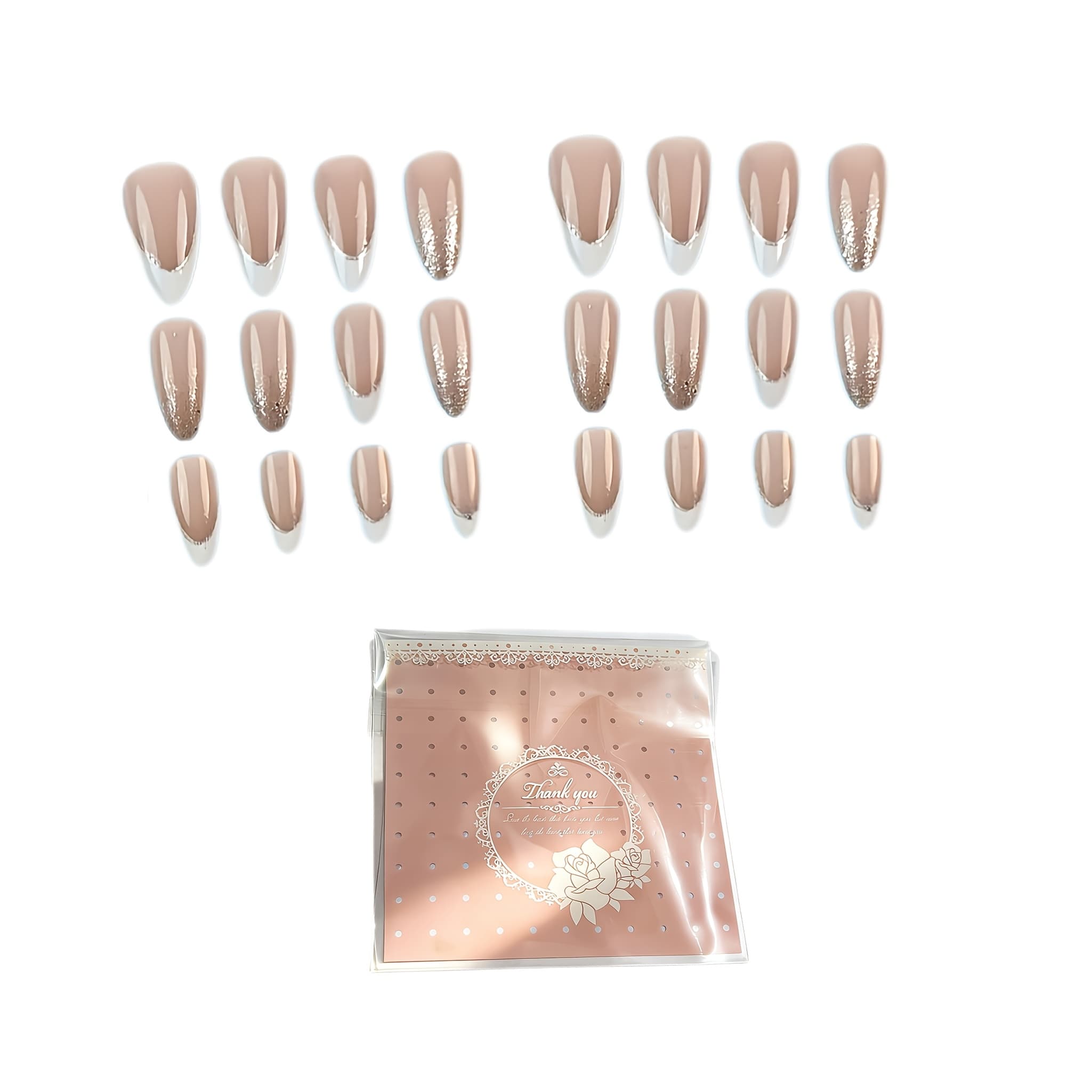 TEMU Medium Almond-shaped Press-on Nails - Nude Glitter Gradient With , Suitable For Casual Attire And Attending Parties