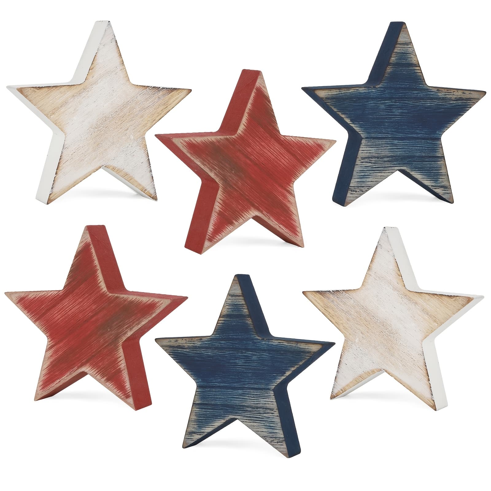 TEMU Decorations Wooden Of 6, Labor Day Decor, Patriotic Memorial Day Tiered Tray Decor, Red White And Blue Decorations For Home Office Table Shelf (retro Solid)