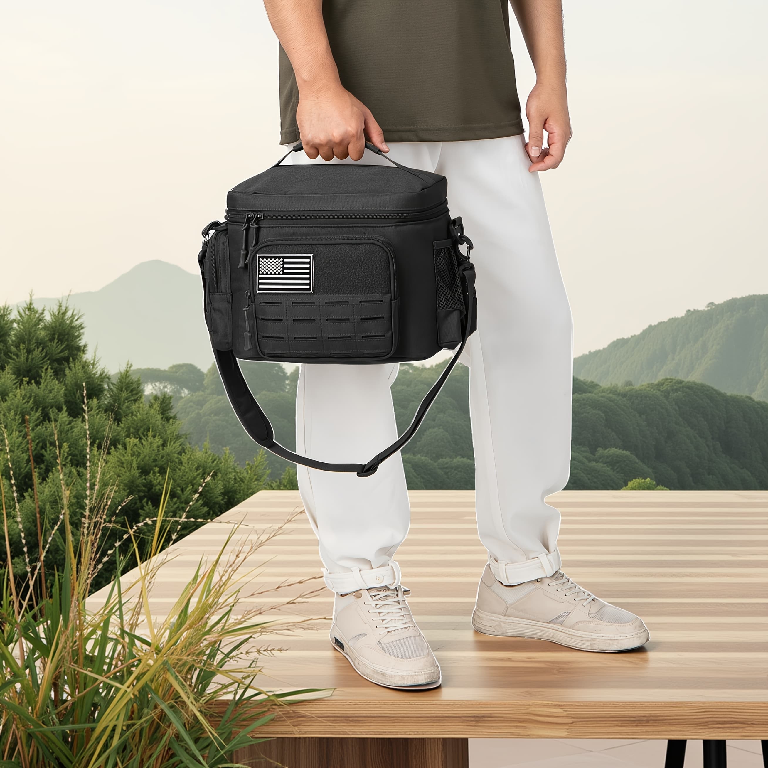 TEMU Tactical Lunch Box For Men Expandable Heavy Duty Insulated Cooler Bag, Leakproof Thermal Lunch Bag For Work Camping Outdoor Picnic Pail Adult Meal Molle Webbing