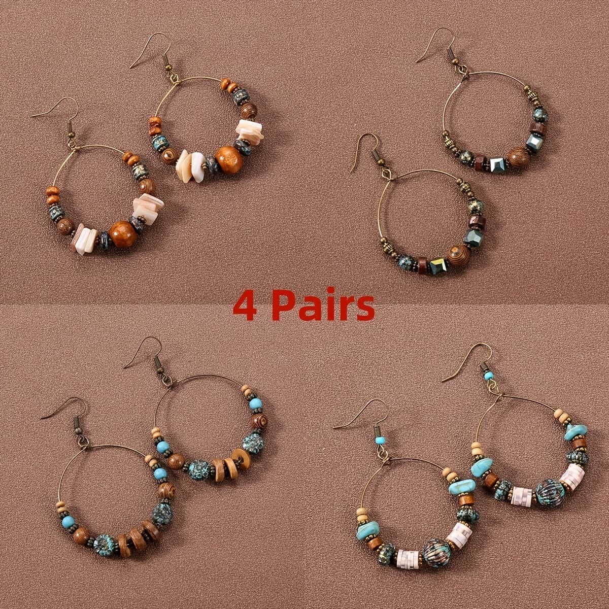 TEMU Bohemian Gravel Circle Earrings 4 Pairs