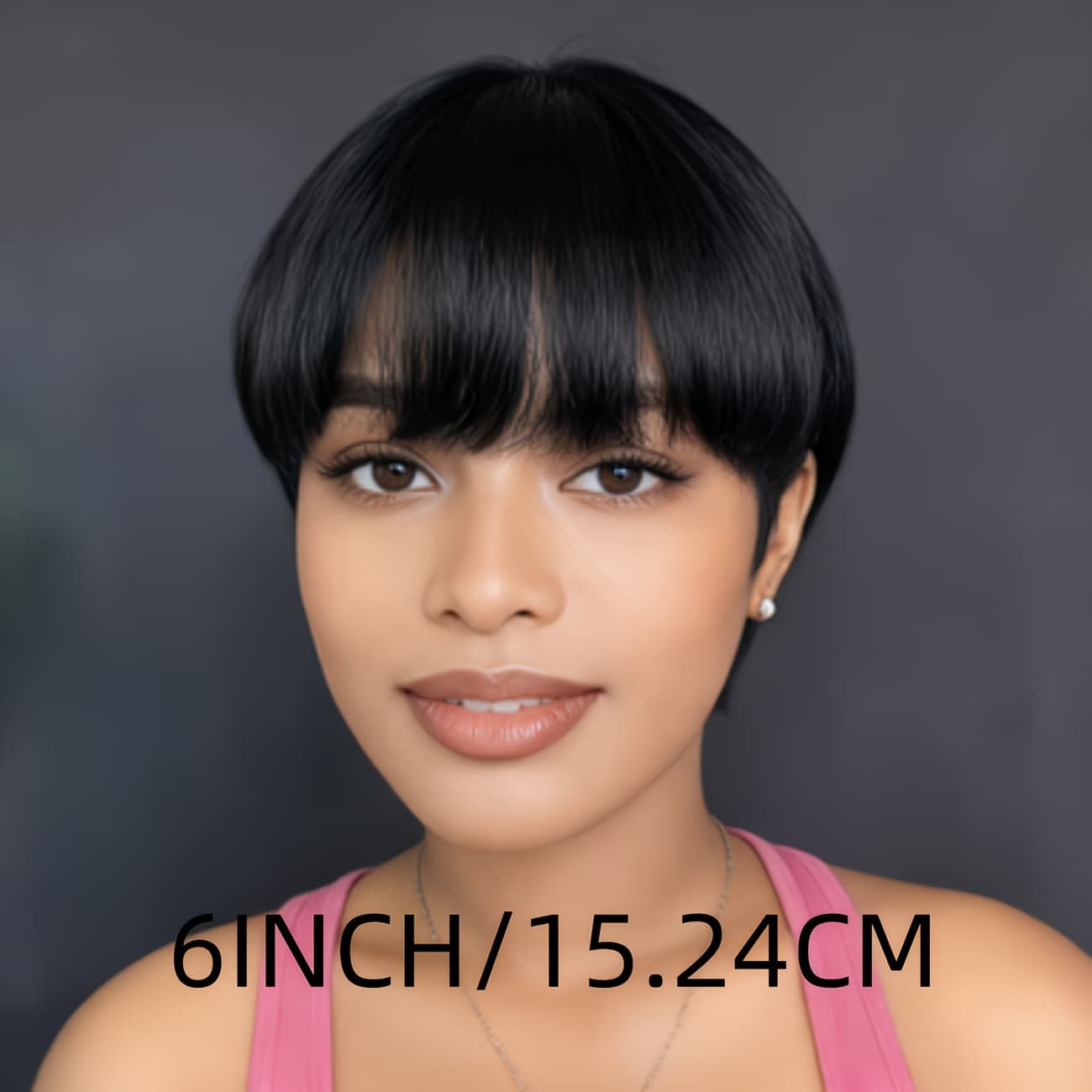 TEMU Looking 6-inch Hair Wig For Women - Short Cut With Bangs, 150% Density, No Lace Front, Suitable For Tones, Daily Wear & For Beginners