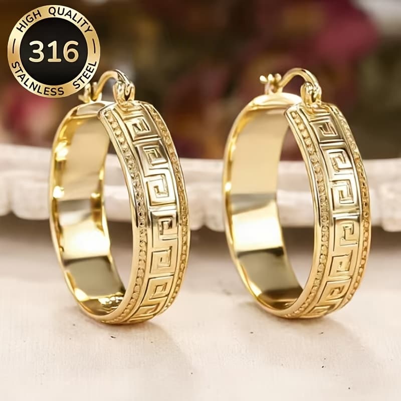 TEMU Steel Retro Wide Earrings, Women's Casual Vacation Golden Earrings Jewelry Gifts