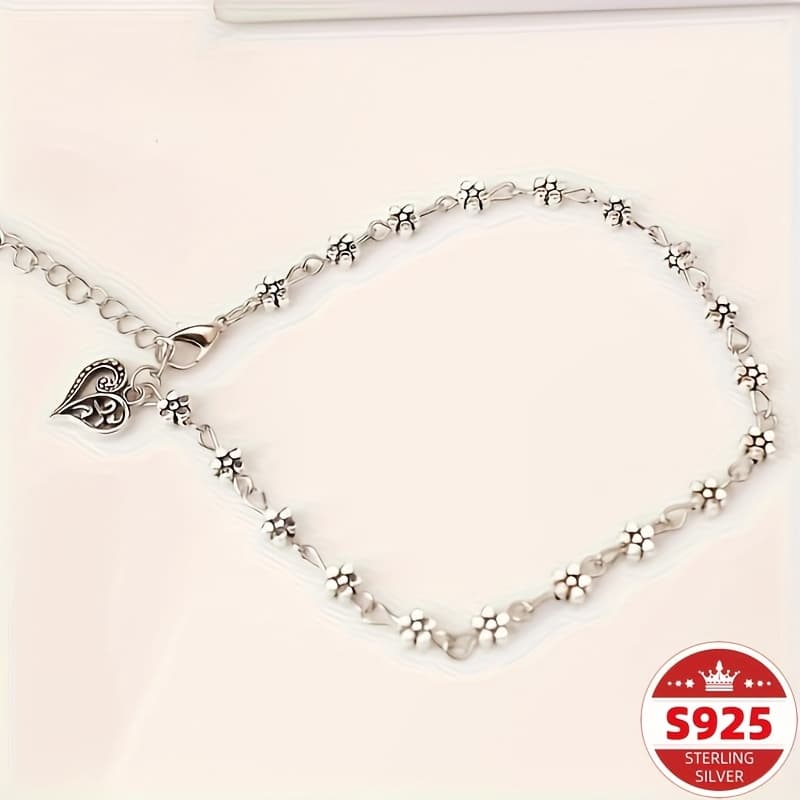 TEMU S925 Sterling Silvery European And American Hollow Five-petal Flower Fashion Three-dimensional Love Ankle Ring Wish