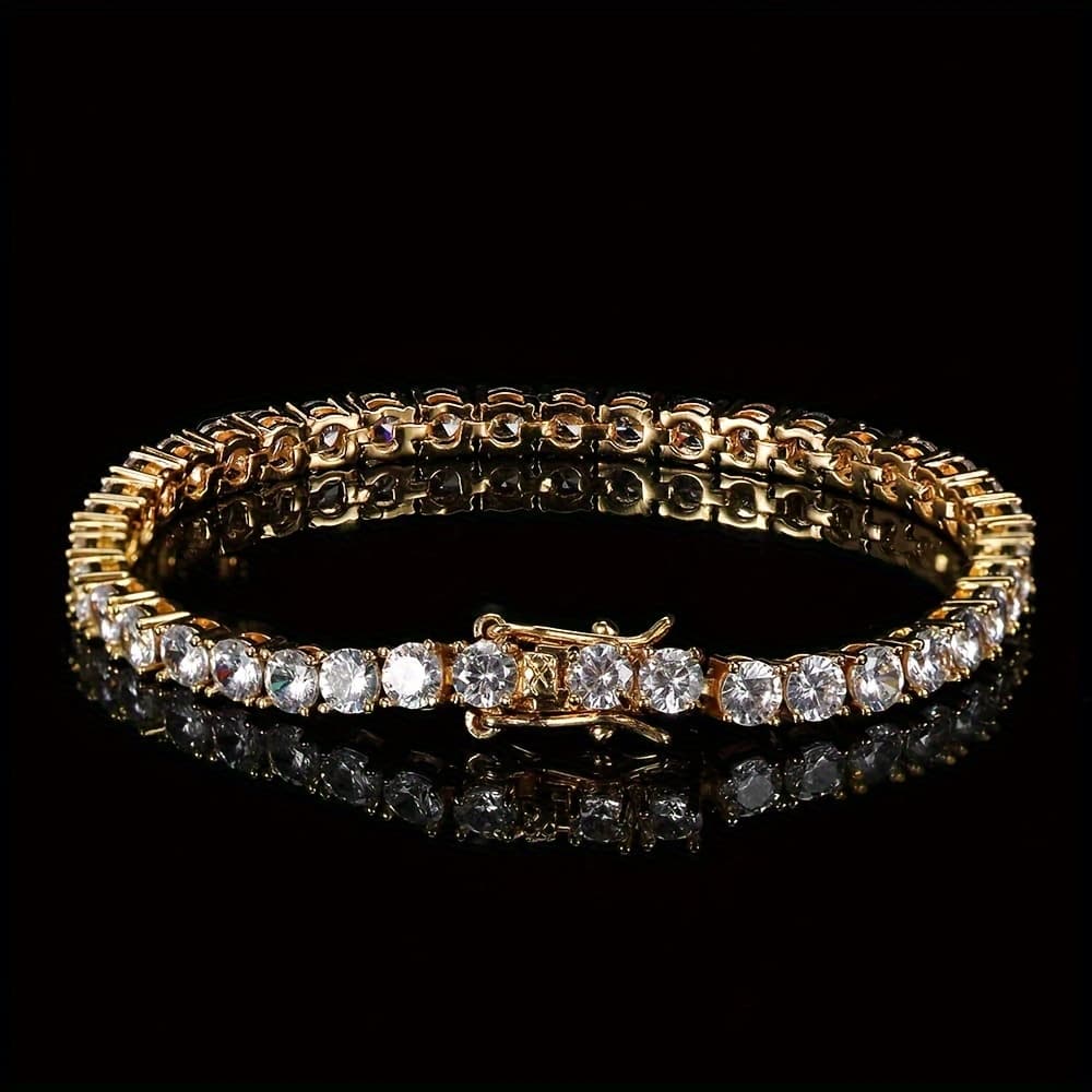TEMU Stylish Men's Bracelet Featuring Chain With Synthetic Zirconia Oxide, From Copper And Designed For Hip-hop Fashion
