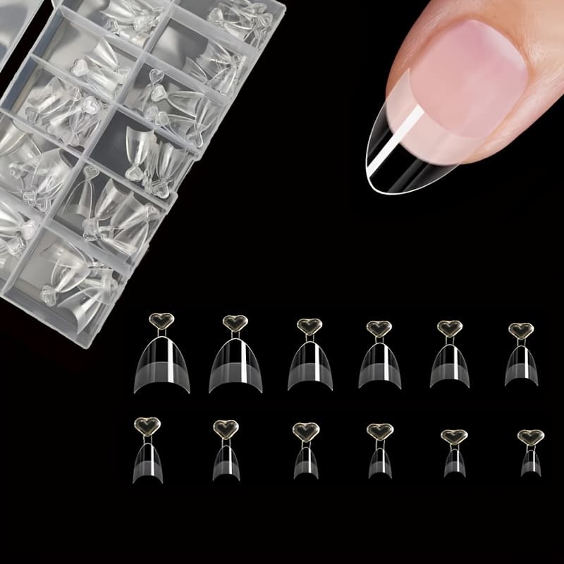 TEMU 120/240pcs Half Cover Xxs Almond Shape Gel Nail Sizes Clear False Nails Short Almond Nail Tips Fake Nails Artificial Nails Gel Nail Tips For Acrylic Nail Extension