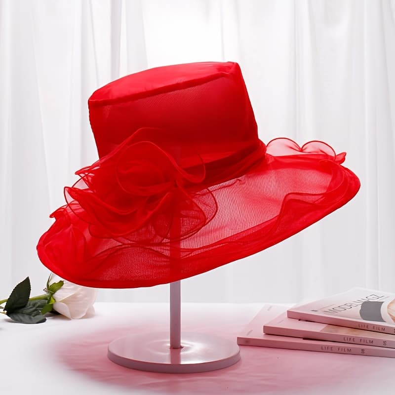 TEMU Hat Women's Mesh Foldable Sun Hat Spring Summer British Style Wide Brim Hat With Bow