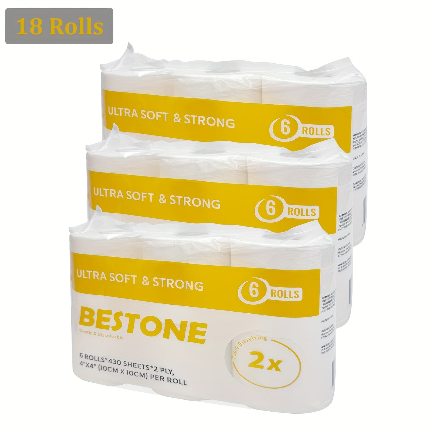 TEMU Toilet Rolls, 18 Rolls Of Toilet Rolls For Home Bathroom, Living Room, Dining Room, 4-inch Wide, 2-ply, 430 Per Roll, 7, 740 Total