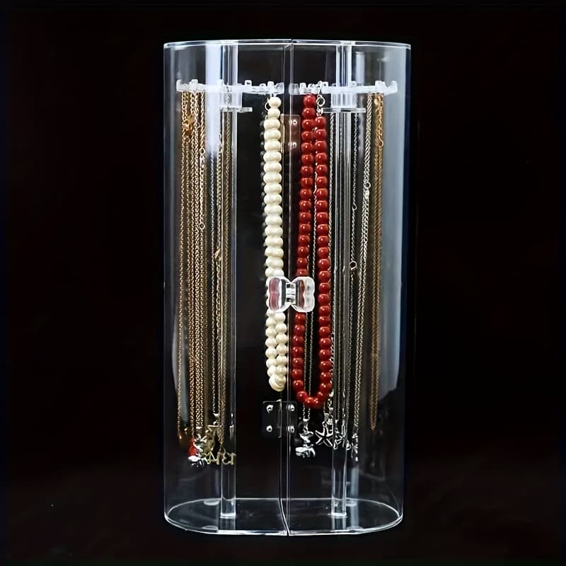 TEMU 1pc Clear Acrylic Jewelry Display Stand - Dustproof Necklace & Bracelet Organizer With Shelves, Durable Lightweight Case Suitable For Necklaces, Bracelets, Earrings, Rings, Salon, Boutique Use