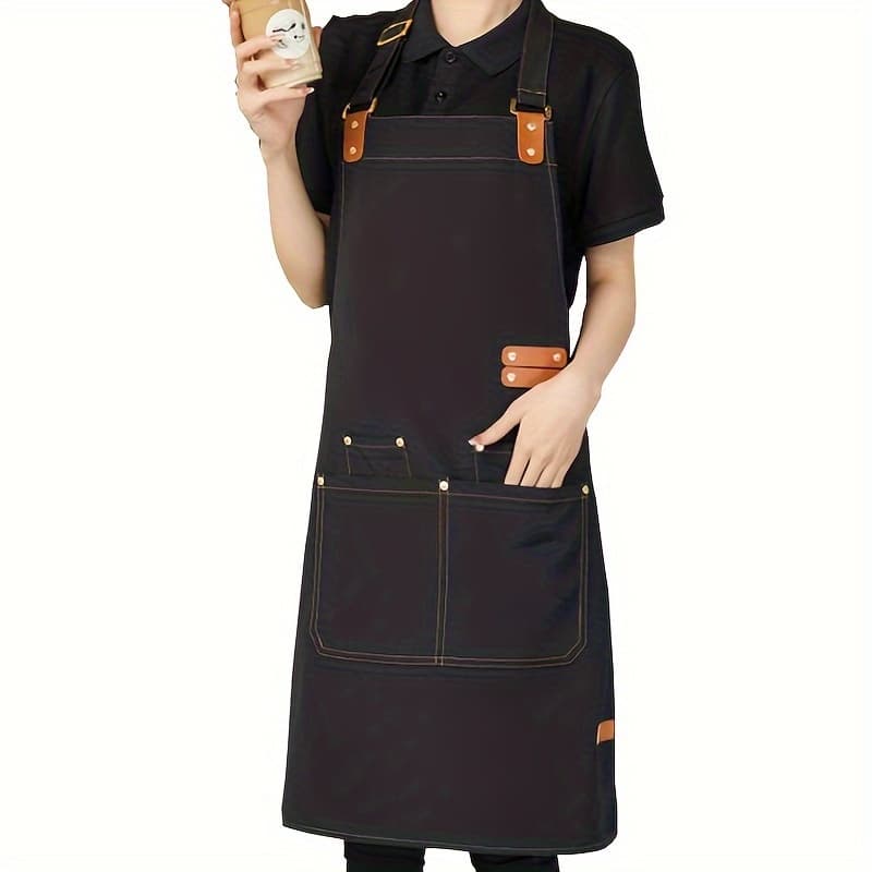 TEMU High End Canvas High Quality Apron, Adjustable For Catering, 's Work Clothes, , Milk , Work Kitchen, Cooking, Fashionable Apron