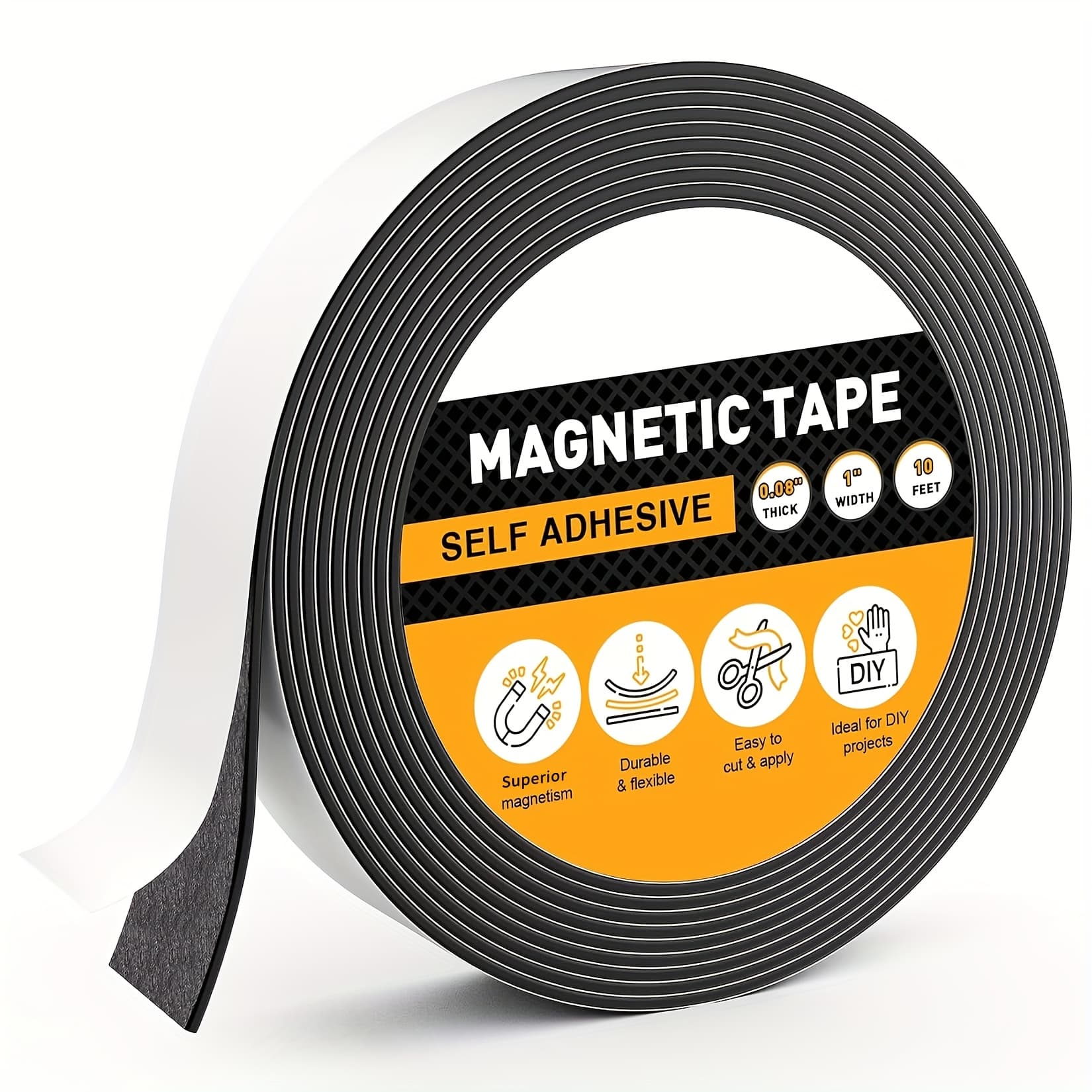 TEMU Magnetic Tape With Extremely Self Adhesive Flexible Magnetic Strip Magnet Tape Roll Perfect For Whiteboards And Fridge Organization - 0.08" Thick X 1" Wide X 10 Feet