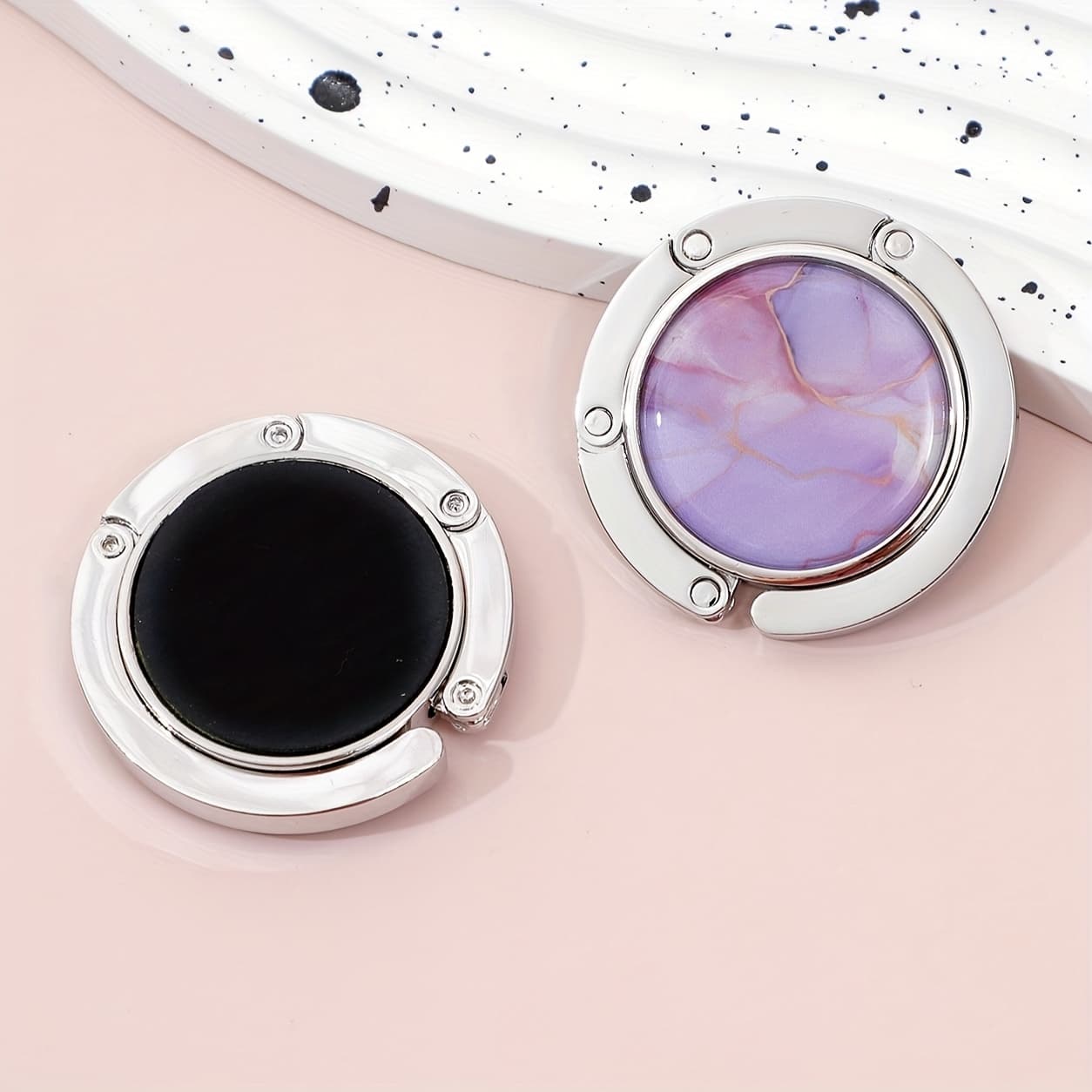 TEMU 2d Flat - 2d, Purple Marble Handbag Hook, Foldable Metal Backpack Hook