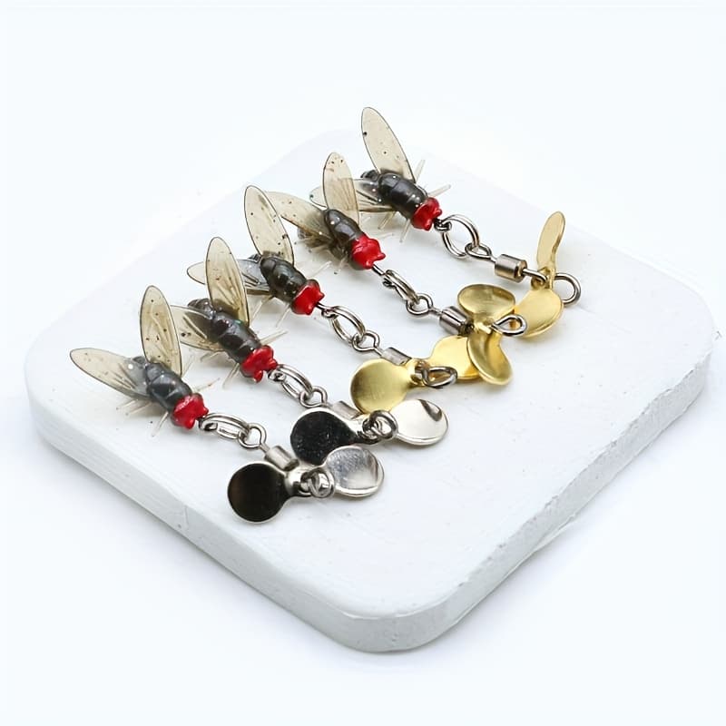 TEMU 5pcs Bionic Fly Fishing Bait With Propeller - Rotating Lure Hooks For Salmon, Trout, - Durable Pvc Construction, &