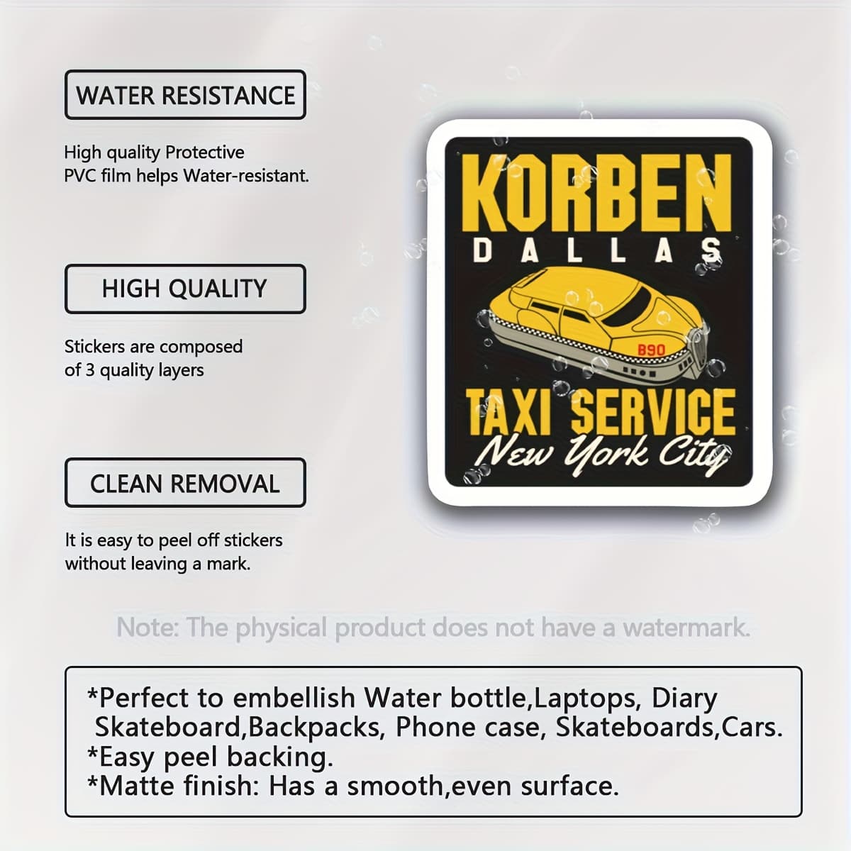 TEMU Dallas Taxi From Element - Retro Movie Gift Sticker, Die-cut For Indoor And Outdoor Use, , Water Bottles, And