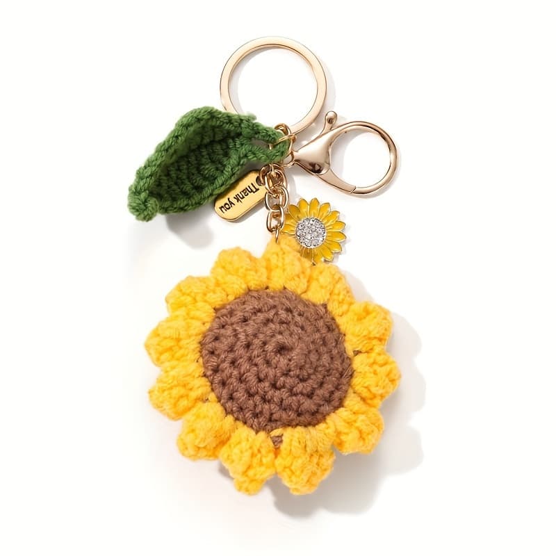 TEMU 1pc Knitted Sunflower Leaf Keychain, Unique Round Plant Pendant, Alloy, Ring , , Thank You Gift For , Decorative Bag Hanger, Ideal For Thanksgiving Day, Soft And Durable, Nqxn Brand
