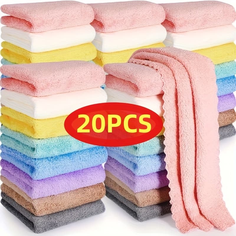 TEMU 20pcs Soft And Absorbent Solid Color Washcloths - Skin, Quick-drying, Compact Square Towels For Home Bathroom, Bathroom Essentials, 9.8 X 9.8in