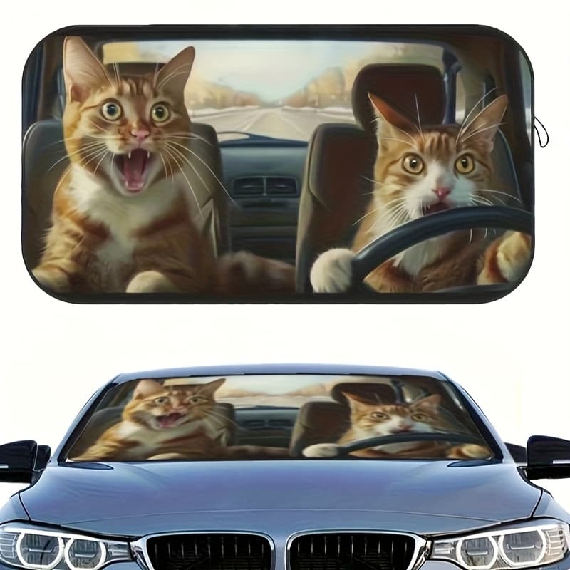TEMU Humorous Funny Cat Car Sun Visor, Made Of Polyester Fiber, Suitable For Models Front Window Windshield, Uv Protection And Interior Decoration, Keep Your Car Cool, Foldable For