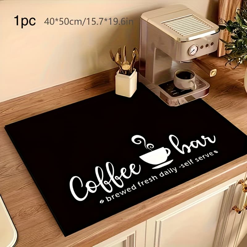 TEMU High-end Coffee Mat, Print Kitchen Countertop Dish Drying Pad With Super Absorbent Capacity And Non-slip Rubber Backing, Dish Mat Suitable For Coffee Machines