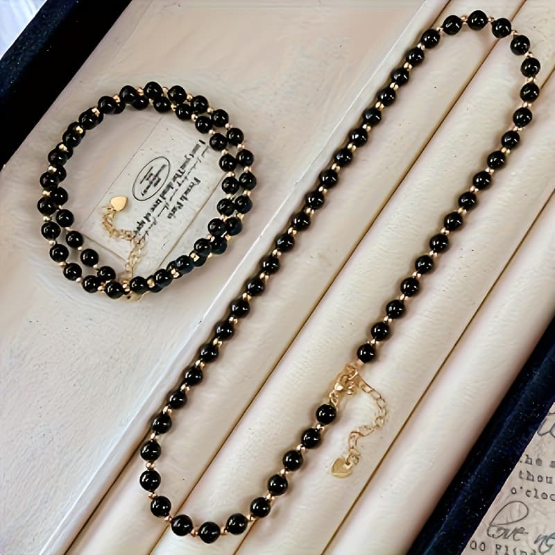 TEMU Elegant And Unique Natural Black Onyx Necklace, Perfect For Casual Attire Or Gift-