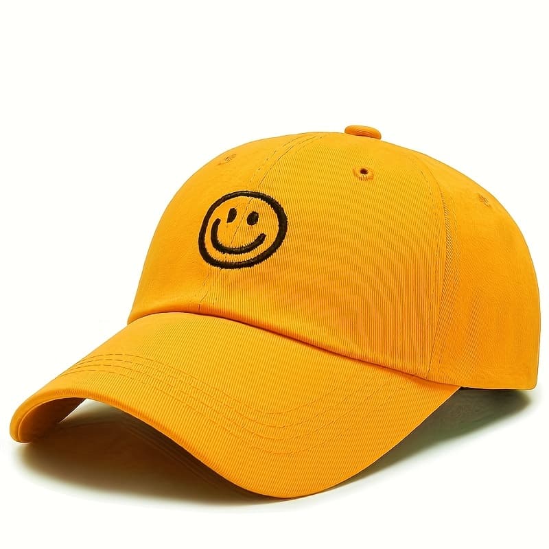 TEMU Smiling Embroidered Baseball - Lightweight, Windproof & Sun-protective For Sports, Fishing, Hiking & Travel