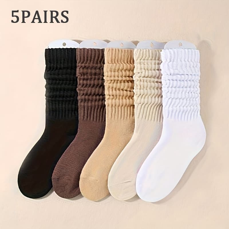 TEMU 5-pair Mid-calf Socks - Autumn/winter Women' Brown Style Slouch Socks