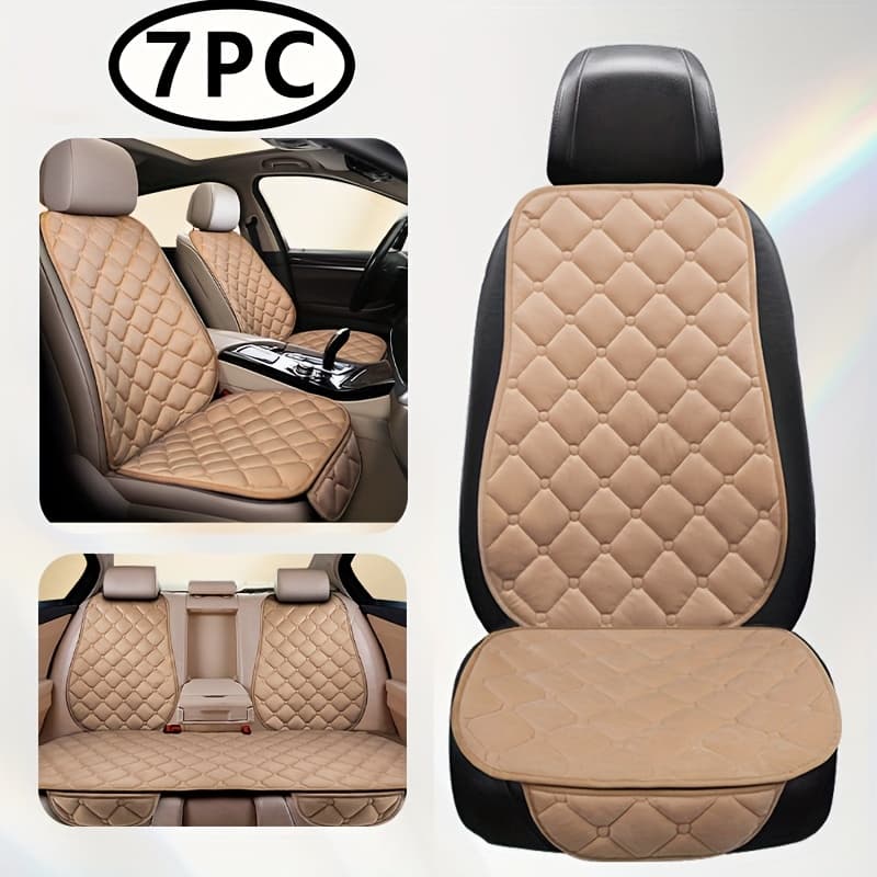 TEMU 7pcs Car Seat Cushion Set With Sponge Filling - Soft, Breathable, Non-slip, Lightweight, Hand Washable, 5-color Options, Quilted Design, Polyester Fabric, Perfect For All & Vehicle Types