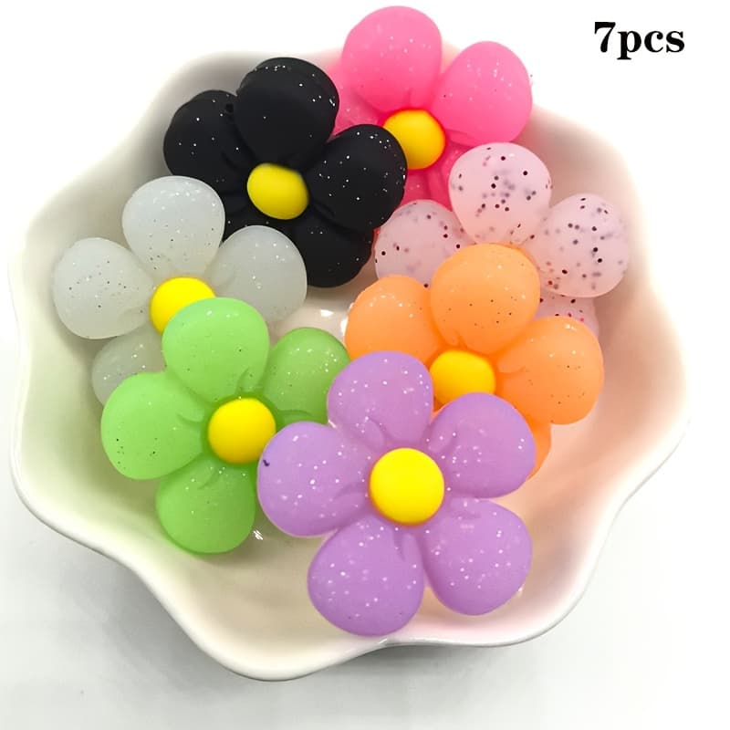 TEMU 7/10pcs Colorful Glitter Flower Loose Spacer Beads, Suitable For Diy Handmade Jewelry Making, Daily Decoration, Holiday Gifts And Ladies' Gifts