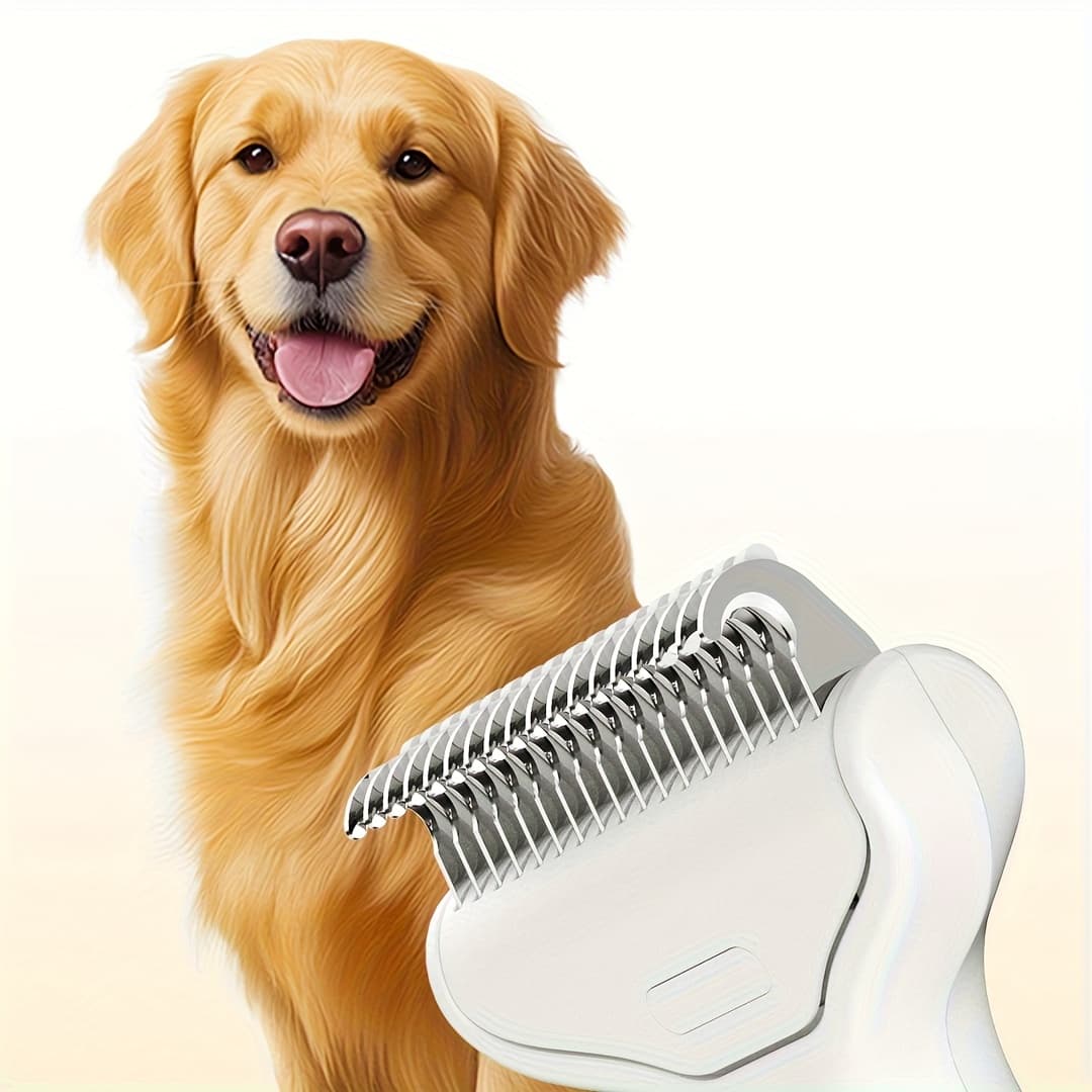 TEMU Stainless Hair Remover Comb - Floating Detangler With Knot Opener, Ergonomic Handle & Non-slip Grip, For Long-haired Breeds, No Battery Needed, Pet , Dog Hair Remover, , Durable Construction