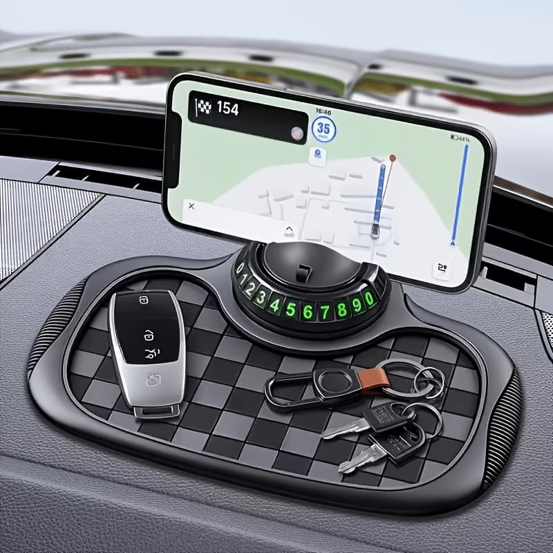 TEMU Anti-slip Mat For Car Dashboard, 2026 New Multifunctional Car Anti-slip Mats With Temporary Parking Number, Universal Rotatable Vehicle Mounted Anti-slip Mat Phone Holder