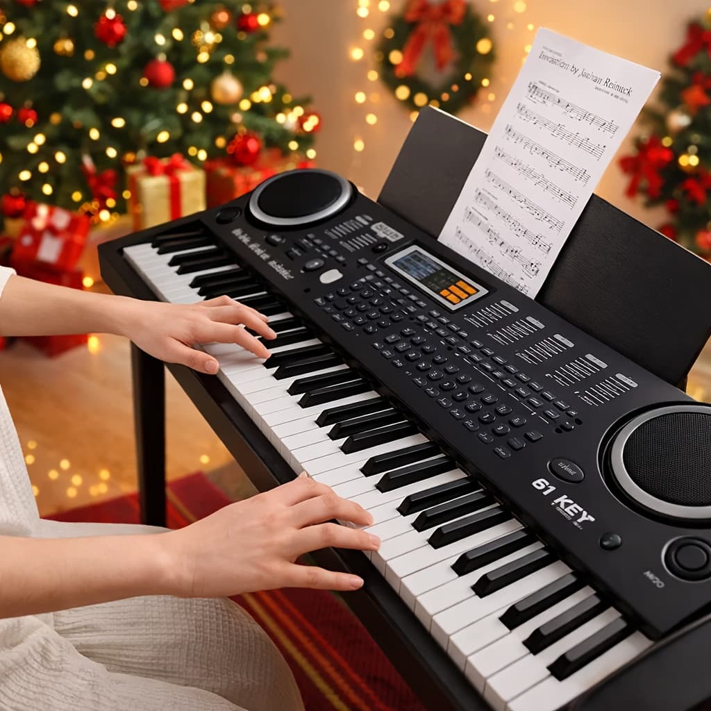 TEMU 2026 New Upgraded 61-key Electronic Keyboard Portable Design Usb Powered With Microphone And Sheet Music For Home Practice