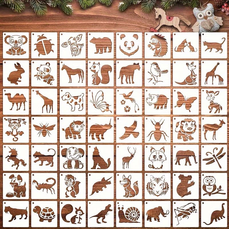 TEMU 56pcs Animal Painting Stencils, 3-inch Reusable Templates For Wood Fabric Diy Craft Card Glass Pottery