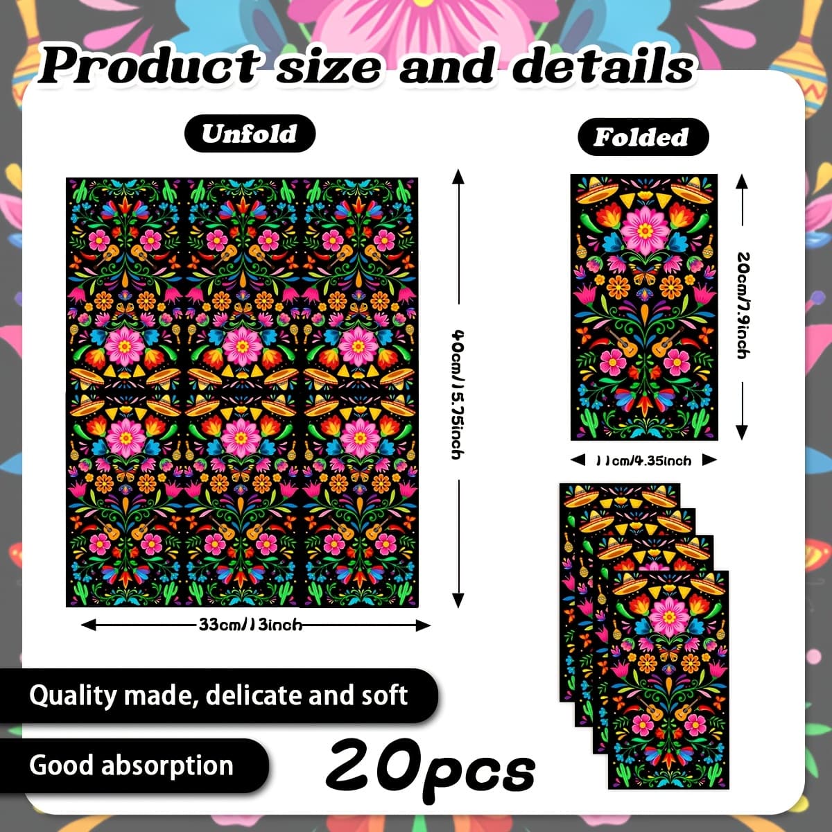 TEMU Mexican Floral Themed Party Napkins, Dinner Napkins, Lunch Napkins, Suitable For , , And Party Table Decorations