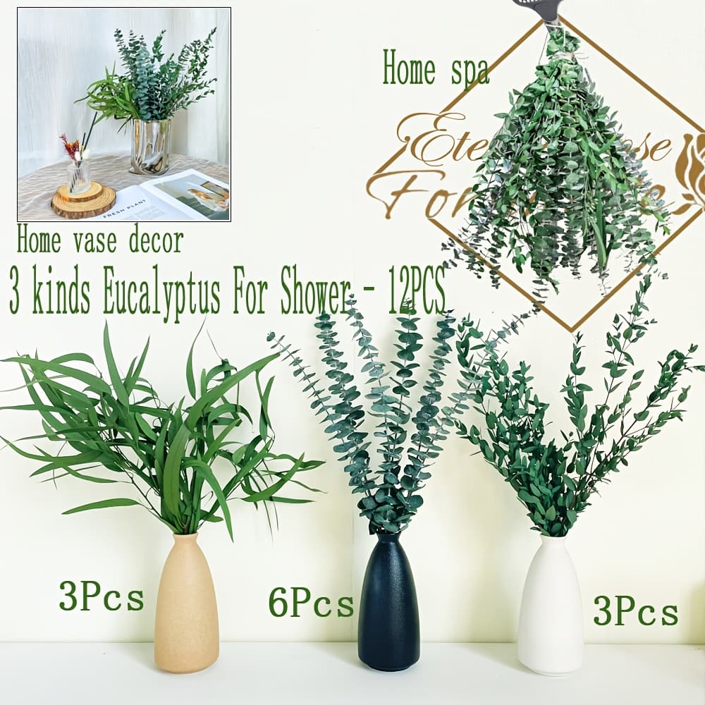 TEMU 60+ Pcs Dried Preserved Eucalyptus Stems & Purple Lavender Flowers For Shower, 17'' Hanging Silver Leaves Stems, Fragrance Home Bathroom Decor